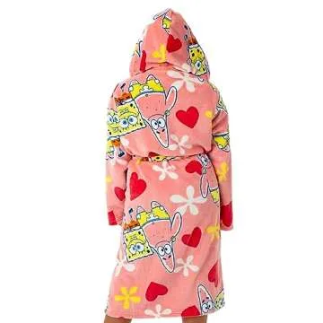 SpongeBob SquarePants Womens Hooded Bathrobe | Ladies Pink Dressing Gown | Sponge Bob & Patrick Loun...