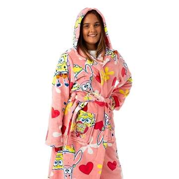 SpongeBob SquarePants Womens Hooded Bathrobe | Ladies Pink Dressing Gown | Sponge Bob & Patrick Loungewear Robe Gift for Her