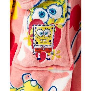 SpongeBob SquarePants Womens Hooded Bathrobe | Ladies Pink Dressing Gown | Sponge Bob & Patrick Loungewear Robe Gift for Her