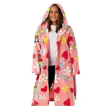 SpongeBob SquarePants Womens Hooded Bathrobe | Ladies Pink Dressing Gown | Sponge Bob & Patrick Loungewear Robe Gift for Her