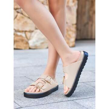 Coutgo Women’s Comfortable Arch Support Platform Sandals, Slip-On, Stylish Beach Shoes