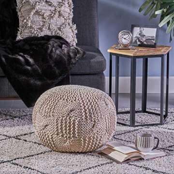 Christopher Knight Home Ansel Knitted Cotton Pouf, Beige