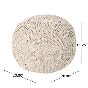 Christopher Knight Home Ansel Knitted Cotton Pouf, Beige