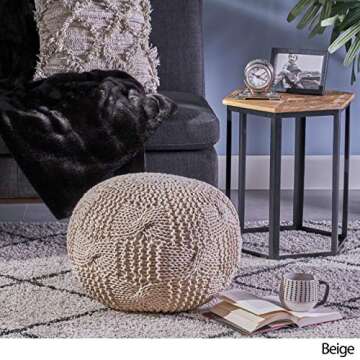 Christopher Knight Home Ansel Knitted Cotton Pouf, Beige
