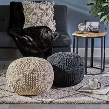 Christopher Knight Home Ansel Knitted Cotton Pouf, Beige