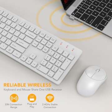 Wireless Keyboard and Mouse, WisFox Full-Size Wireless Mouse and Keyboard Combo, 2.4GHz Silent USB W...
