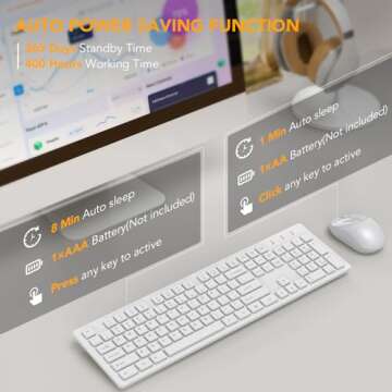 Wireless Keyboard and Mouse, WisFox Full-Size Wireless Mouse and Keyboard Combo, 2.4GHz Silent USB Wireless Keyboard Mouse Combo for PC Desktops Computer (Ivory White)