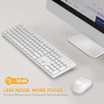 Wireless Keyboard and Mouse, WisFox Full-Size Wireless Mouse and Keyboard Combo, 2.4GHz Silent USB Wireless Keyboard Mouse Combo for PC Desktops Computer (Ivory White)