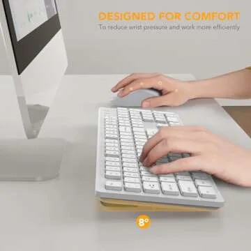 Wireless Keyboard and Mouse, WisFox Full-Size Wireless Mouse and Keyboard Combo, 2.4GHz Silent USB Wireless Keyboard Mouse Combo for PC Desktops Computer (Ivory White)