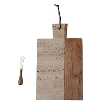 Creative Co-Op Stone and Wood Charcuterie Board