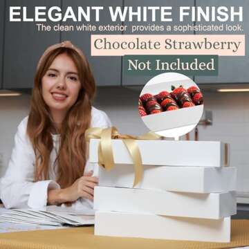 MT Products White Chocolate Covered Strawberry Boxes 12.5" x 5.5" x 2.25" - Bakery Boxes with Window - Pack of 15