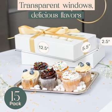 MT Products White Chocolate Covered Strawberry Boxes 12.5" x 5.5" x 2.25" - Bakery Boxes with Window - Pack of 15