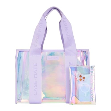 Case-Mate Soap Bubble Large Tote Bag | Iridescent Shoulder Bag with Phone Pouch | Tip-Proof Clear Waterproof Travel Tote for Women | Foldable & Washable Handbag for Work, Travel, Gym, Beach & Pool