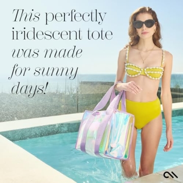 Case-Mate Soap Bubble Large Tote Bag | Iridescent Shoulder Bag with Phone Pouch | Tip-Proof Clear Waterproof Travel Tote for Women | Foldable & Washable Handbag for Work, Travel, Gym, Beach & Pool