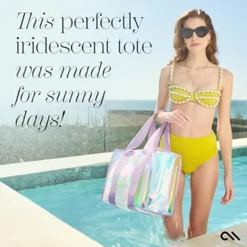 Case-Mate Soap Bubble Large Tote Bag | Iridescent Shoulder Bag with Phone Pouch | Tip-Proof Clear Waterproof Travel Tote for Women | Foldable & Washable Handbag for Work, Travel, Gym, Beach & Pool