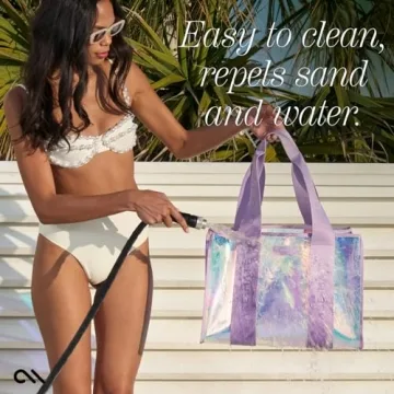 Case-Mate Soap Bubble Large Tote Bag | Iridescent Shoulder Bag with Phone Pouch | Tip-Proof Clear Waterproof Travel Tote for Women | Foldable & Washable Handbag for Work, Travel, Gym, Beach & Pool