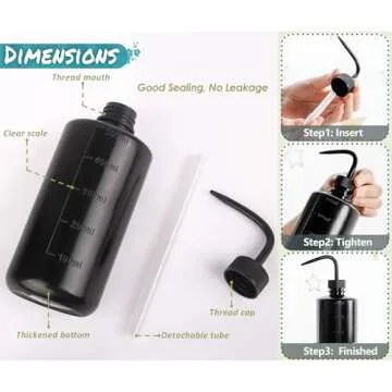 Melphoe Tattoo Wash Bottle Squeeze 3Pcs 500ml Squirt Bottle Succulent Watering Can, Safety Rinse Bottle, Plastic Squeeze Medical Lab Washing Bottle, Tattoo Supplies, Lash Water Bottle, Black