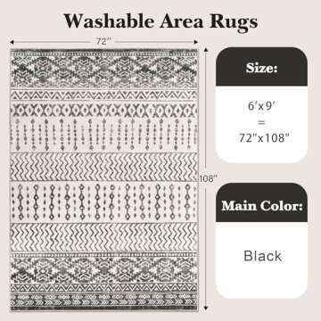 Art&Tuft 6x9 Area Rug, Super Soft Ultra-Thin Moroccan Washable Rug, Anti-Slip Backing Rugs for Livin...