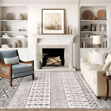 Art&Tuft 6x9 Area Rug, Super Soft Ultra-Thin Moroccan Washable Rug, Anti-Slip Backing Rugs for Living Room, Foldable Geometric Machine Washable Area Rug(6'x9', Black)