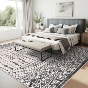 Art&Tuft 6x9 Area Rug, Super Soft Ultra-Thin Moroccan Washable Rug, Anti-Slip Backing Rugs for Living Room, Foldable Geometric Machine Washable Area Rug(6'x9', Black)