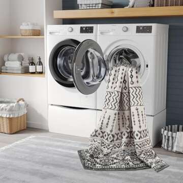 Art&Tuft 6x9 Area Rug, Super Soft Ultra-Thin Moroccan Washable Rug, Anti-Slip Backing Rugs for Living Room, Foldable Geometric Machine Washable Area Rug(6'x9', Black)