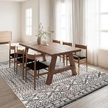 Art&Tuft 6x9 Area Rug, Super Soft Ultra-Thin Moroccan Washable Rug, Anti-Slip Backing Rugs for Living Room, Foldable Geometric Machine Washable Area Rug(6'x9', Black)