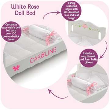 Badger Basket Doll Bed with Bedding for 18 to 20-Inch Dolls – Elegant White and Pink Rose Design f...