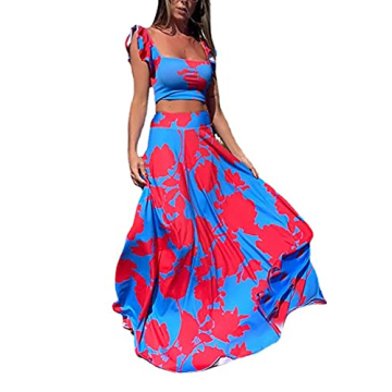 Vakkest Women's Floral 2 Piece Summer Dress Set