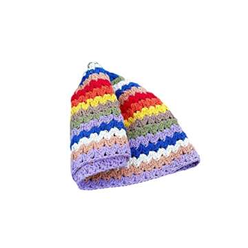 Knitted Bucket Hat for Women Foldable Wide Brim Crochet Hat Floral Pattern Handmade Fisherman Cap Beach Sun Hat (04-Stripes Purple, One Size)