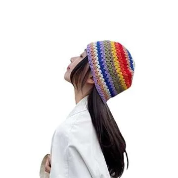 Knitted Bucket Hat for Women Foldable Wide Brim Crochet Hat Floral Pattern Handmade Fisherman Cap Beach Sun Hat (04-Stripes Purple, One Size)