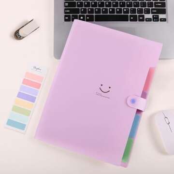 SKYDUE Expanding File Folder with 5 Pockets, Cute Accordion File Organizer, Letter Size Filing Folde...