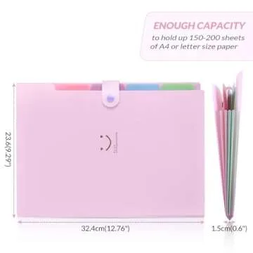 SKYDUE Expanding File Folder with 5 Pockets, Cute Accordion File Organizer, Letter Size Filing Folder, Portable Paper Receipt Organizer, School Office Supplies Purple