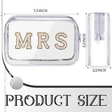 Bride Bag Clear Makeup Bag Bride Gift Cosmetic Bag Mrs Pearl Bags Bachelorette Toiletry Bag Wifey Makeup Pouch Rhinestone Letter PVC Cosmetics Bag Travel Case Wifey Purse Portable Bag(MRS Style)
