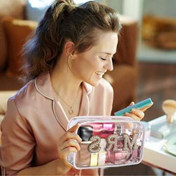 Bride Bag Clear Makeup Bag Bride Gift Cosmetic Bag Mrs Pearl Bags Bachelorette Toiletry Bag Wifey Makeup Pouch Rhinestone Letter PVC Cosmetics Bag Travel Case Wifey Purse Portable Bag(MRS Style)