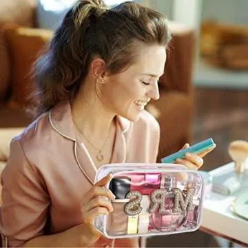 Bride Bag Clear Makeup Bag Bride Gift Cosmetic Bag Mrs Pearl Bags Bachelorette Toiletry Bag Wifey Makeup Pouch Rhinestone Letter PVC Cosmetics Bag Travel Case Wifey Purse Portable Bag(MRS Style)