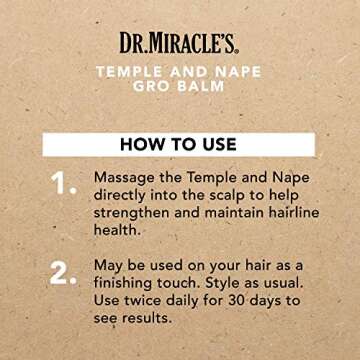 Dr. Miracle's Temple and Nape Gro Balm - For Healthy Hair Growth, Contains Wheat Protein, Aloe, Vitamin A, Vitamin D, Strengthens, Promotes Growth, 4 oz