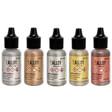 Tim Holtz Alloys Alcohol Inks Complete Metallic Set Includes Gilded, Mined, Foundry, Statue, Sterlin...
