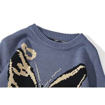 Oversized Sweater Y2K Grunge Butterfly Knitted Pullover Fairycore Grunge Top Punk Goth Indie Streetwear Harajuku Clothes (Blue,L)