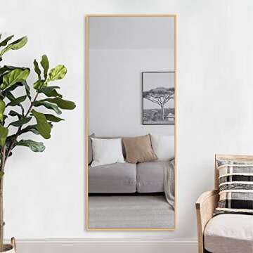NeuType Full Length Mirror Dressing Mirror with Standing Holder 65"x22" Large Rectangle Bedroom Floor Mirror Wall-Mounted Mirror Hanging Leaning Against Wall (Gold)