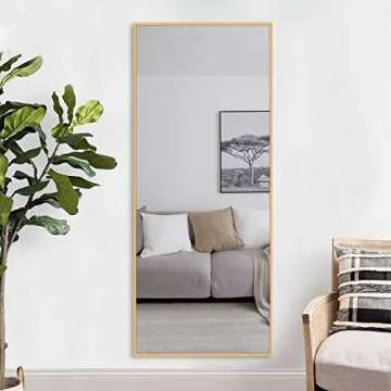 NeuType Full Length Mirror Dressing Mirror with Standing Holder 65"x22" Large Rectangle Bedroom Floor Mirror Wall-Mounted Mirror Hanging Leaning Against Wall (Gold)