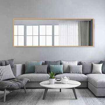 NeuType Full Length Mirror Dressing Mirror with Standing Holder 65"x22" Large Rectangle Bedroom Floor Mirror Wall-Mounted Mirror Hanging Leaning Against Wall (Gold)