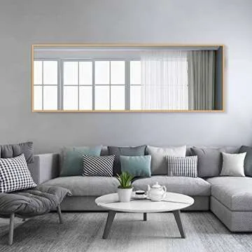 NeuType Full Length Mirror Dressing Mirror with Standing Holder 65"x22" Large Rectangle Bedroom Floor Mirror Wall-Mounted Mirror Hanging Leaning Against Wall (Gold)