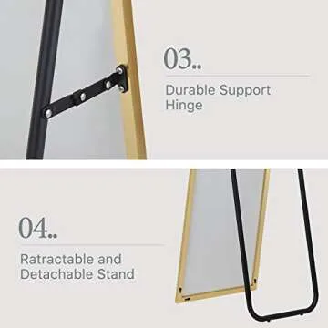 NeuType Full Length Mirror Dressing Mirror with Standing Holder 65"x22" Large Rectangle Bedroom Floor Mirror Wall-Mounted Mirror Hanging Leaning Against Wall (Gold)