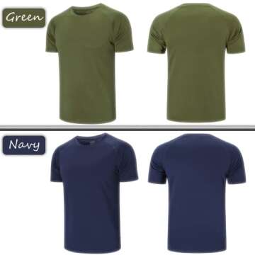 Cimic Workout Shirts for Men, 3 Pack Mens Crew Neck Casual Gym Shirts Short Sleeve Plain Athletic Moisture Wicking Dry Fit Active T-Shirts-Navy Green (Large, 590-Black Navy Green)