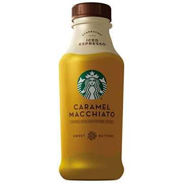 Starbucks dark roast, Liquid Iced Espresso, Caramel Macchiato, 14oz Bottles, (8 Pack)