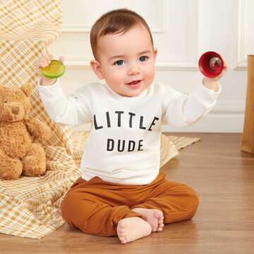 Toddler Baby Boy Fall Winter Outfits Letter Crewneck Sweatshirt Casual Pants 2Pcs Clothes Set White-Brown 0-6 Months