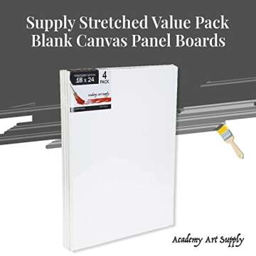 Academy Art Supply Stretched Canvases 18 x 24 inch - 100% Cotton Artist Blank Canvas for Painting, P...