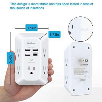Addtam USB Surge Protector with 5 Outlets and 4 USB Ports