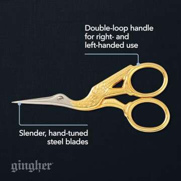 Gingher Stork Embroidery Scissors and Leather Sheath - 3.5" Craft Scissors for Fabric, Thread, and N...