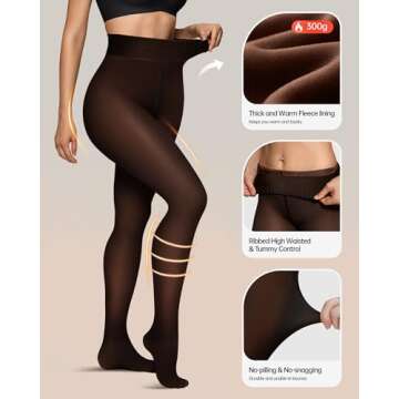 OEAK Womens Fleece Lined Tights Leggings Sheer Fake Translucent Tights Pantyhose Thermal High Waiste...